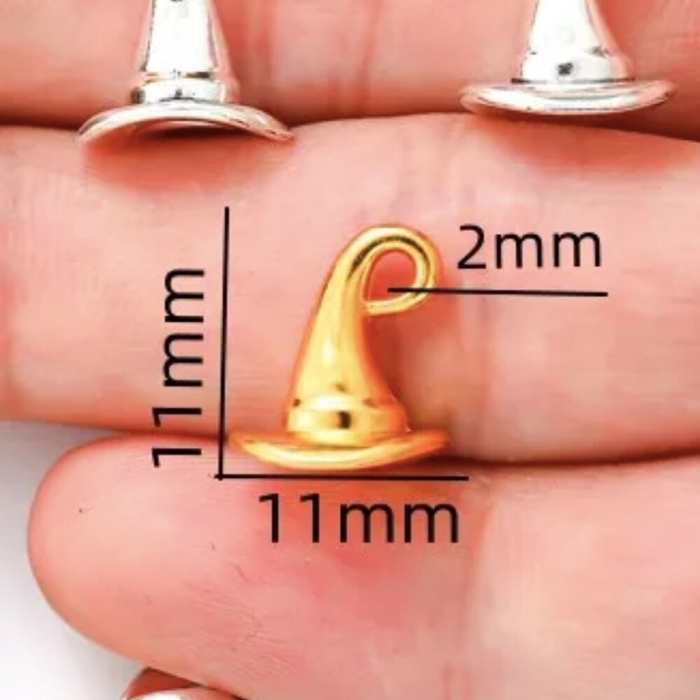 (7/$25) 4 Witch Hat Bead Caps/Pendants - metal embellishments charms